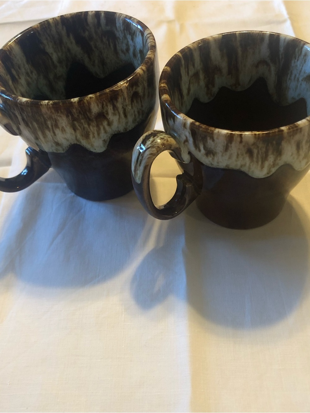 Ceramic Drip-Glaze Brown and Cream Coffee Mugs - Set of 2